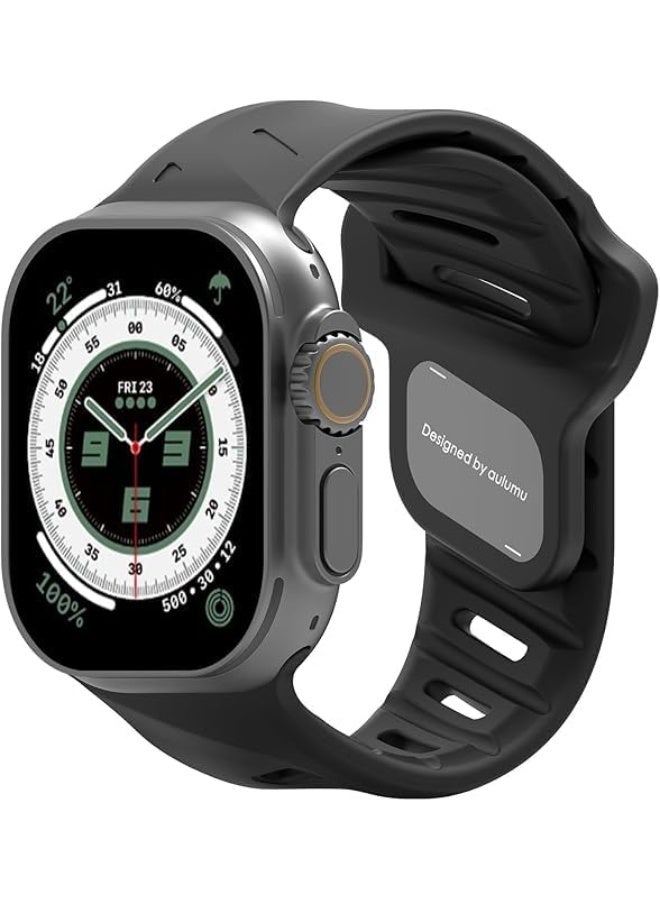 Aulumu A02 Compatible with Apple Watch Ultra/Ultra 2 Band - 49mm for Men, Sport Bands for iWatch 46mm(Series 10),45mm(9/8/7),44mm(SE2/SE/6/5/4),42mm(3/2/1) - Black - Image 1