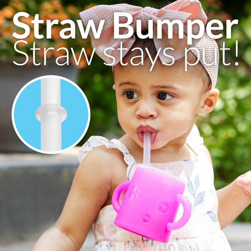 PopYum Silicone Training Cup with Straw + Lid 2-Pack for Baby, Infant and Toddler, Tumbler, Sippy, handles, 5 ounce (blue, orange) - Image 5