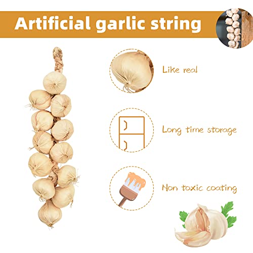 VIOCIWUO 3 Pack Artificial Garlic Strings Simulation Fake White Garlic Hanging String Lifelike Vegetables Fruit Garland Vine for Home Kitchen Party Decoration Photography Props - Image 2