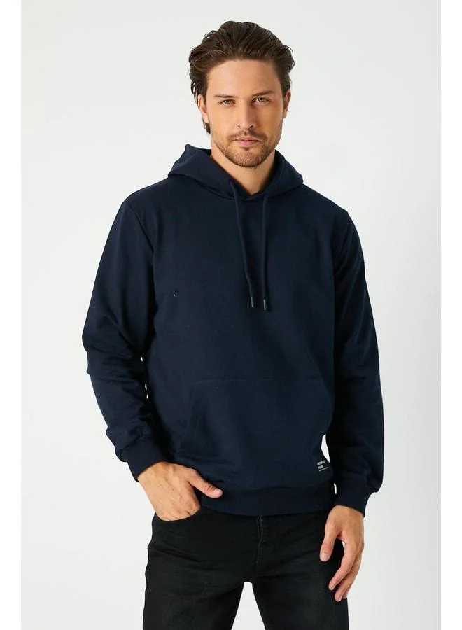 Mmetalic Navy Blue Men’s Hooded Kangaroo Pocket Sweatshirt.