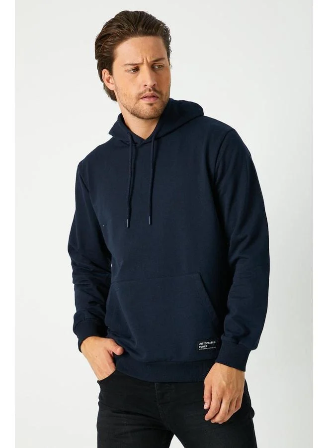 Mmetalic Navy Blue Men’s Hooded Kangaroo Pocket Sweatshirt.