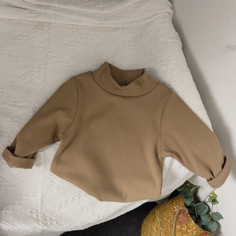 Men'S And Women'S Children'S Wear T-Shirt Top Baby'S Western Style Children'S Personality Trendy Brand Korean Half-High Collar Velvet Base Shirt - Image 3
