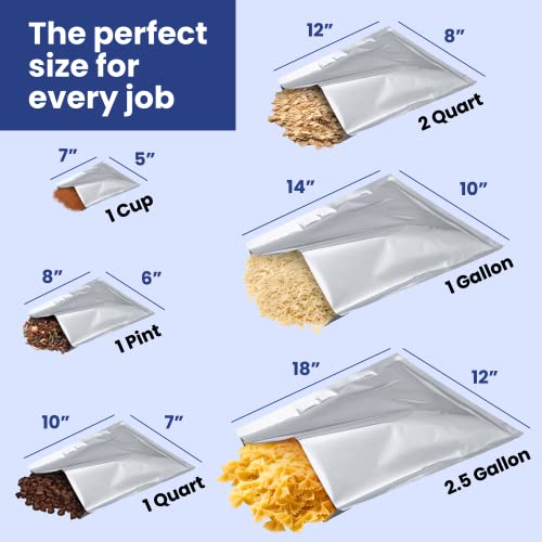 Wallaby 50 Count 1-Gallon Mylar Bags with Labels, 10 Mil Total Thickness Long-Term Food Storage Pouches, 10x14 Heat-Sealable Airtight Packaging - Silver - Image 2