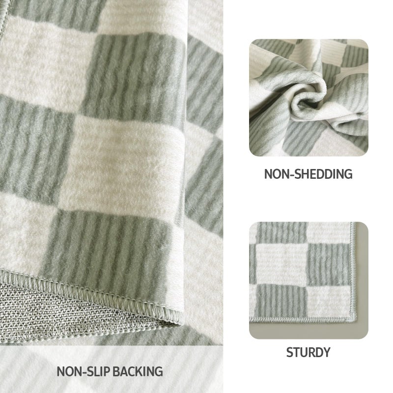 moonysweet Sage Green Washable Area Rug 3' Ã—5' Checkered Large Living Room Rug Geometry Neutral Line Non-Slip Soft Bedroom Carpet Dining Room Nursery Home Office Indoor Decor - Image 3