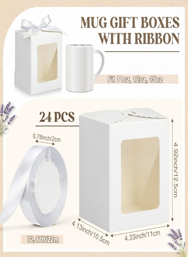 Kolldenn 24 Pcs Mug Gifts Boxes with Ribbon, Sublimation Mugs Packaging Box with Window for 11oz, 12oz, 15oz Ceramic Coffee Cups Mugs Boxes Wrapping Birthdays Wedding (White - Image 2