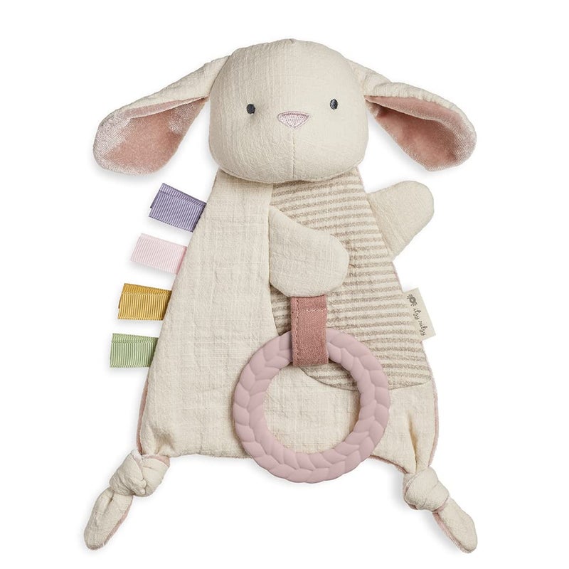 Itzy Ritzy Bitzy Crinkle Sensory Toy Bunny with Crinkle Sound for Babies Toddlers Features Soft Braided Teething Ring Textured Ribbons Designed for Ages 0 Months and Up Bunny