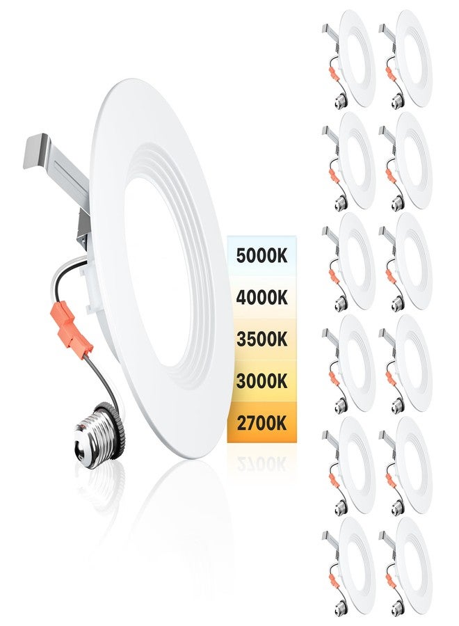 Ensenior 5/6 Inch 5CCT LED Can Lights 12 Pack, Retrofit Led Recessed Lighting, Baffle Trim, Dimmable, 9W=110W, 1000LM, 2700K/3000K/3500K/4000K/5000K Selectable, IC Rated - ETL & FCC - Image 1