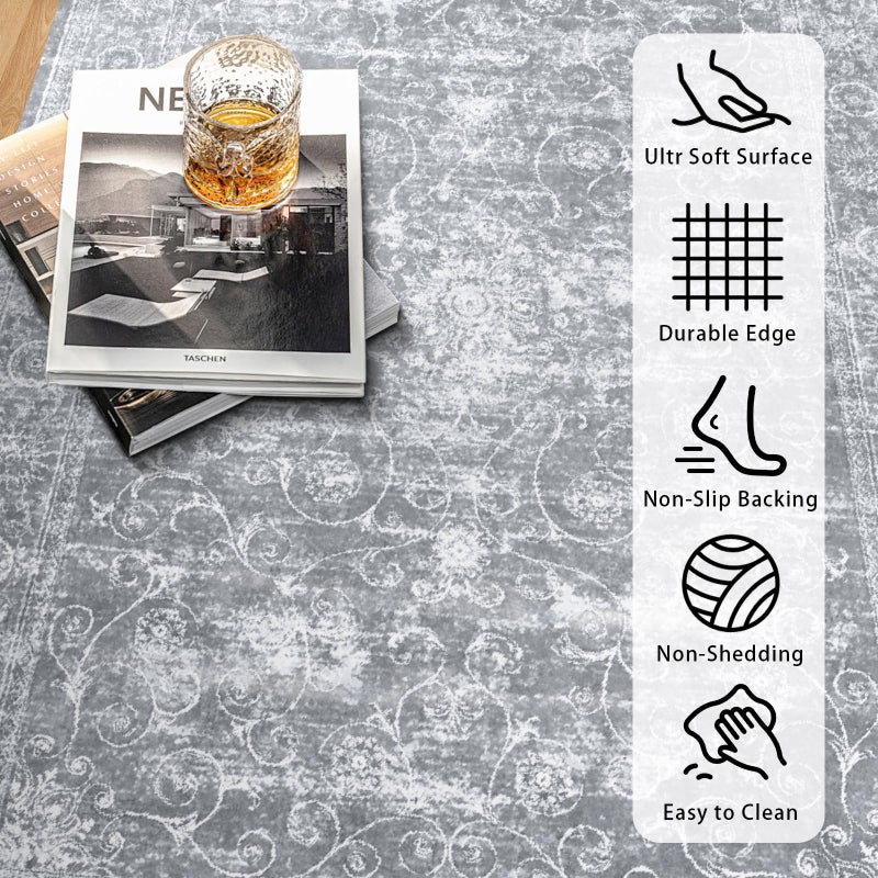 SunNewt SunNewt Non Slip Hallway Runner Rug 2'x10' Long for Kitchen Machine Washable Soft Floor Carpet Runners Rubber Backed for Hall Laundry Room Living Bathroom Bedroom Entryway 10 ft Silver Grey  - Image 2