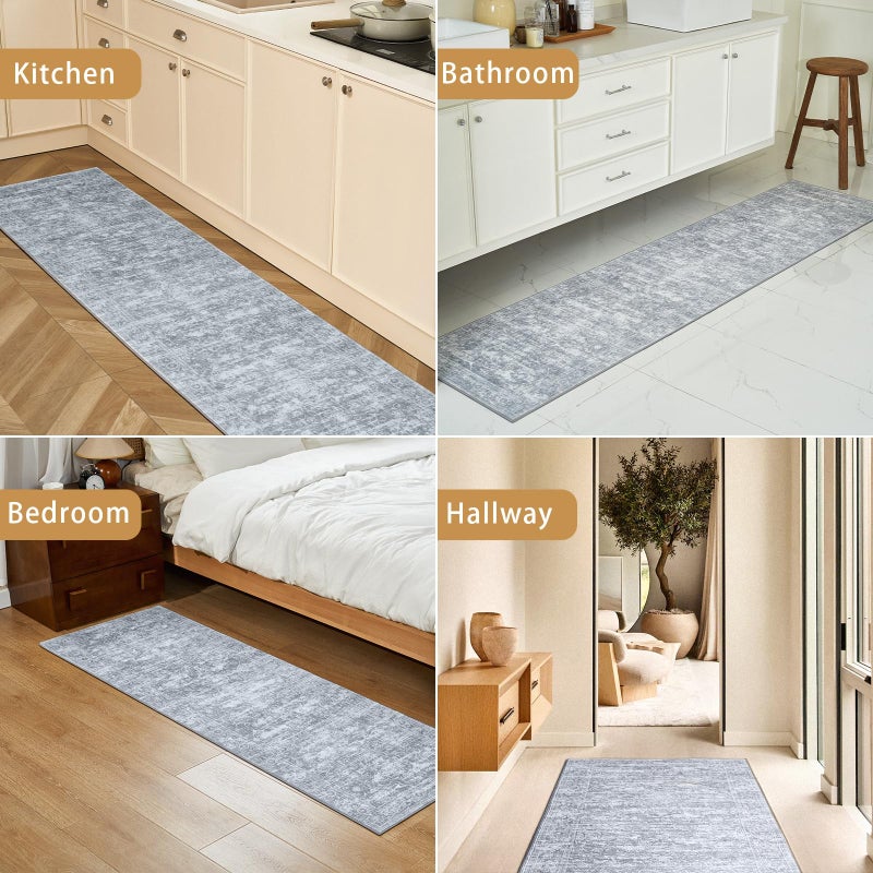 SunNewt SunNewt Non Slip Hallway Runner Rug 2'x10' Long for Kitchen Machine Washable Soft Floor Carpet Runners Rubber Backed for Hall Laundry Room Living Bathroom Bedroom Entryway 10 ft Silver Grey  - Image 5