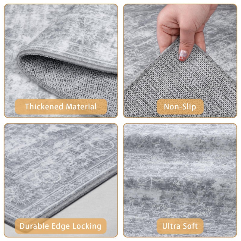 SunNewt SunNewt Non Slip Hallway Runner Rug 2'x10' Long for Kitchen Machine Washable Soft Floor Carpet Runners Rubber Backed for Hall Laundry Room Living Bathroom Bedroom Entryway 10 ft Silver Grey  - Image 3