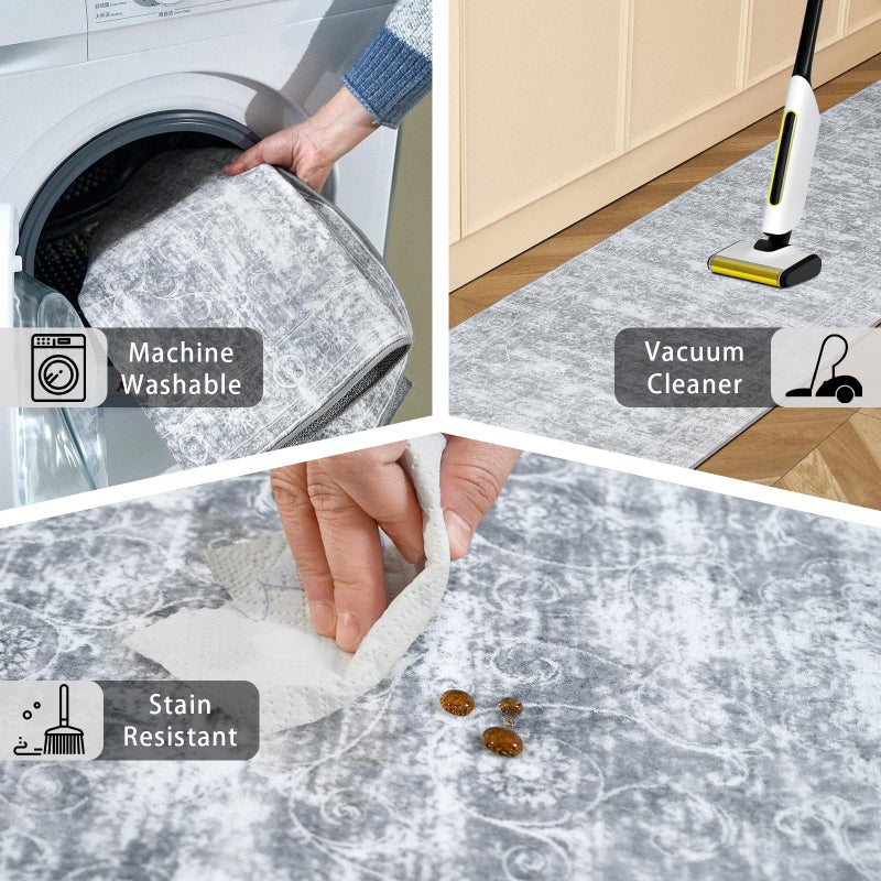 SunNewt SunNewt Non Slip Hallway Runner Rug 2'x10' Long for Kitchen Machine Washable Soft Floor Carpet Runners Rubber Backed for Hall Laundry Room Living Bathroom Bedroom Entryway 10 ft Silver Grey  - Image 4