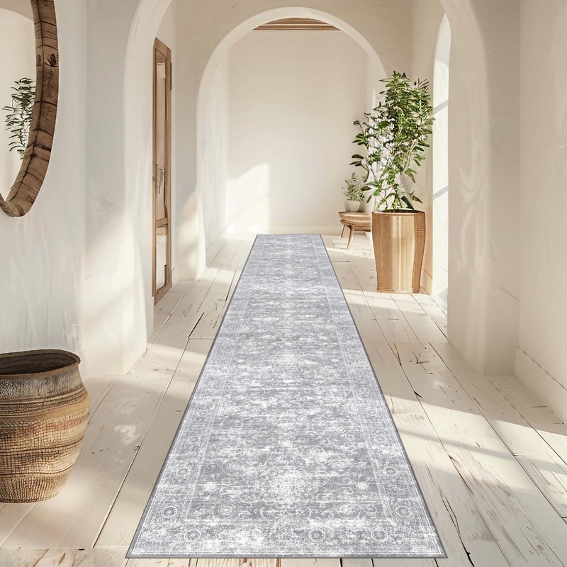 SunNewt SunNewt Non Slip Hallway Runner Rug 2'x10' Long for Kitchen Machine Washable Soft Floor Carpet Runners Rubber Backed for Hall Laundry Room Living Bathroom Bedroom Entryway 10 ft Silver Grey  - Image 1