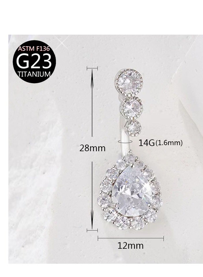 إبرة سرة من التيتانيوم المقاوم للحساسية مرصعة بكريستال زركون على شكل قطرة ماء - أنيقة ومتينة