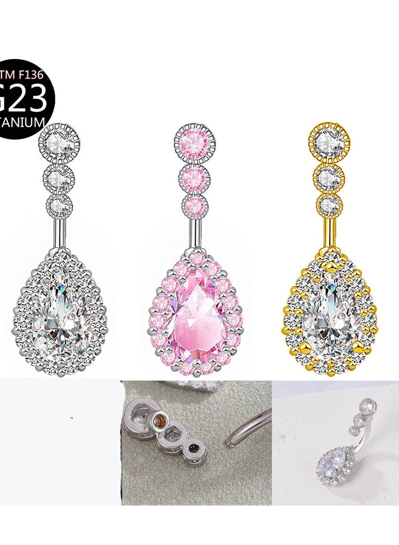 إبرة سرة من التيتانيوم المقاوم للحساسية مرصعة بكريستال زركون على شكل قطرة ماء - أنيقة ومتينة