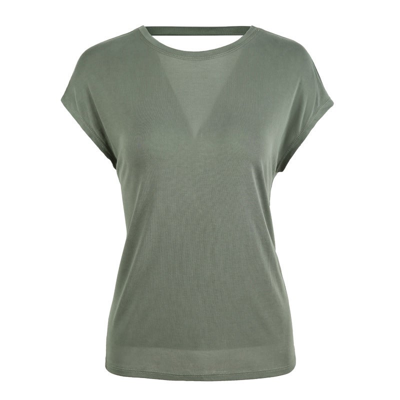Women's Yoga T-Shirt, Blue Gray, Striped, Short Sleeve, Slim Fit - Image 5