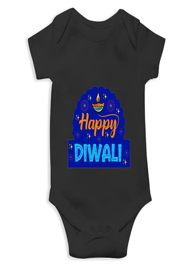 Mott2 Diwali Special Unisex Baby Romper - Happy Diwali1 (9-12 Months Black) - Image 1