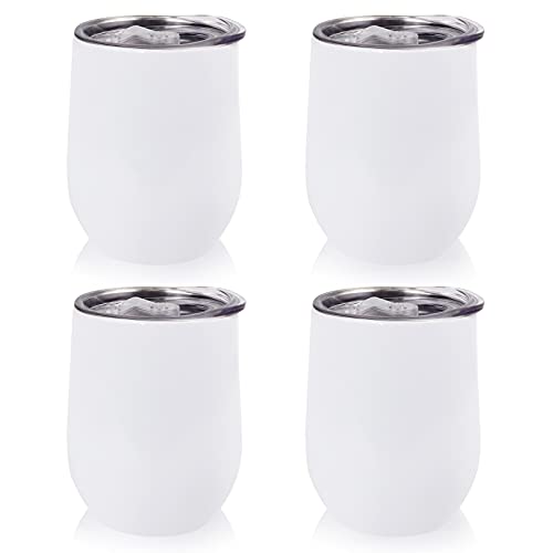 MAIKESUB Sublimation Blank Wine Tumbler Cups White 12 OZ Stainless Steel Insulated Stemless Tumbler Sublimation Mugs Cups 4 Pack Tumbler with Lid Keeping Cold Hot for Coffee Spill Proof cup - Image 1