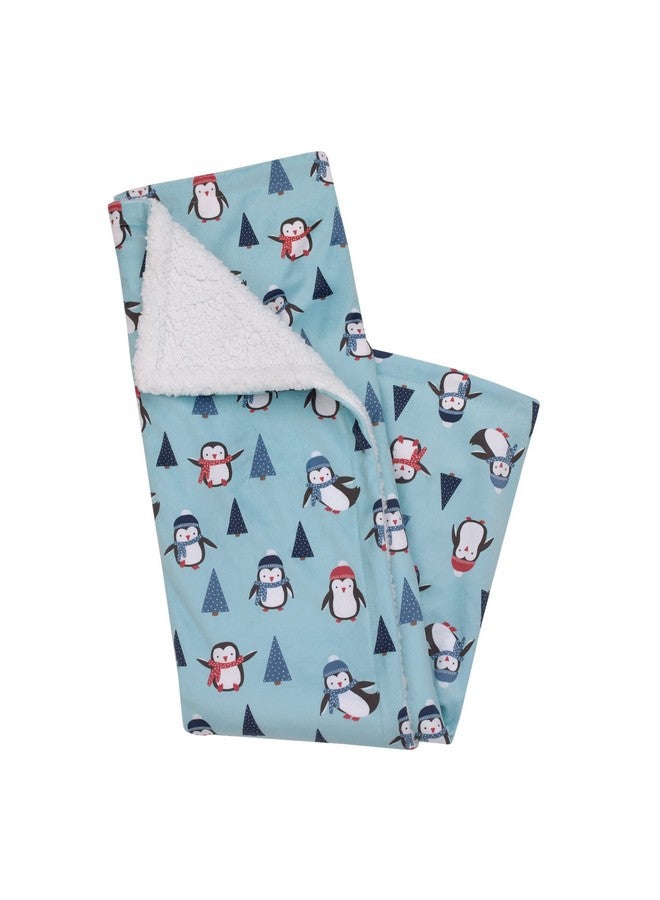 NoJo Penguin and Pinetree's Aqua, Teal, Black and Red Super Soft Christmas Sherpa Baby Blanket and Security Blanket Set - Image 5