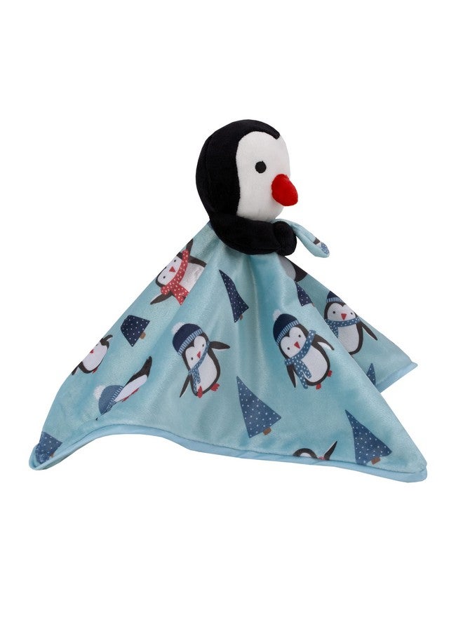 NoJo Penguin and Pinetree's Aqua, Teal, Black and Red Super Soft Christmas Sherpa Baby Blanket and Security Blanket Set - Image 3