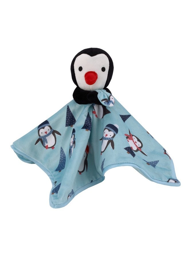 NoJo Penguin and Pinetree's Aqua, Teal, Black and Red Super Soft Christmas Sherpa Baby Blanket and Security Blanket Set - Image 2