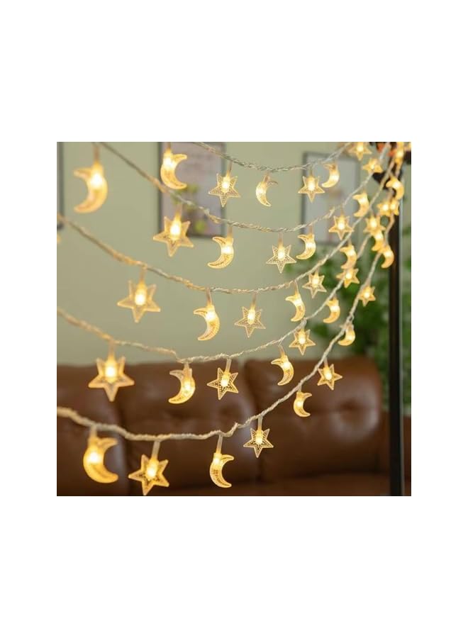 The Bros Ramadan String Lights, 19.69ft 40 LEDs Ramadan Decorations with Remote, 8 Mode Battery Operated Eid Mubarak Star Moon Fairy Lights for Ramadan Decoration Home Decor String Lights (StarMoon) - Image 2