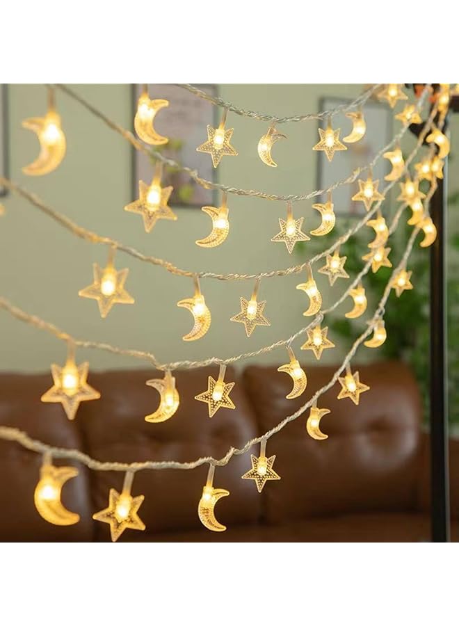 The Bros Ramadan String Lights, 19.69ft 40 LEDs Ramadan Decorations with Remote, 8 Mode Battery Operated Eid Mubarak Star Moon Fairy Lights for Ramadan Decoration Home Decor String Lights (StarMoon) - Image 1