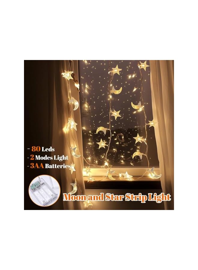 The Bros Ramadan String Lights, 19.69ft 40 LEDs Ramadan Decorations with Remote, 8 Mode Battery Operated Eid Mubarak Star Moon Fairy Lights for Ramadan Decoration Home Decor String Lights (StarMoon) - Image 5