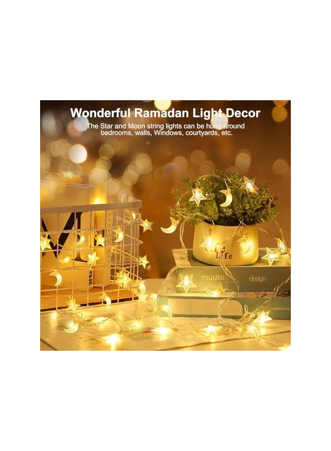 The Bros Ramadan String Lights, 19.69ft 40 LEDs Ramadan Decorations with Remote, 8 Mode Battery Operated Eid Mubarak Star Moon Fairy Lights for Ramadan Decoration Home Decor String Lights (StarMoon) - Image 3
