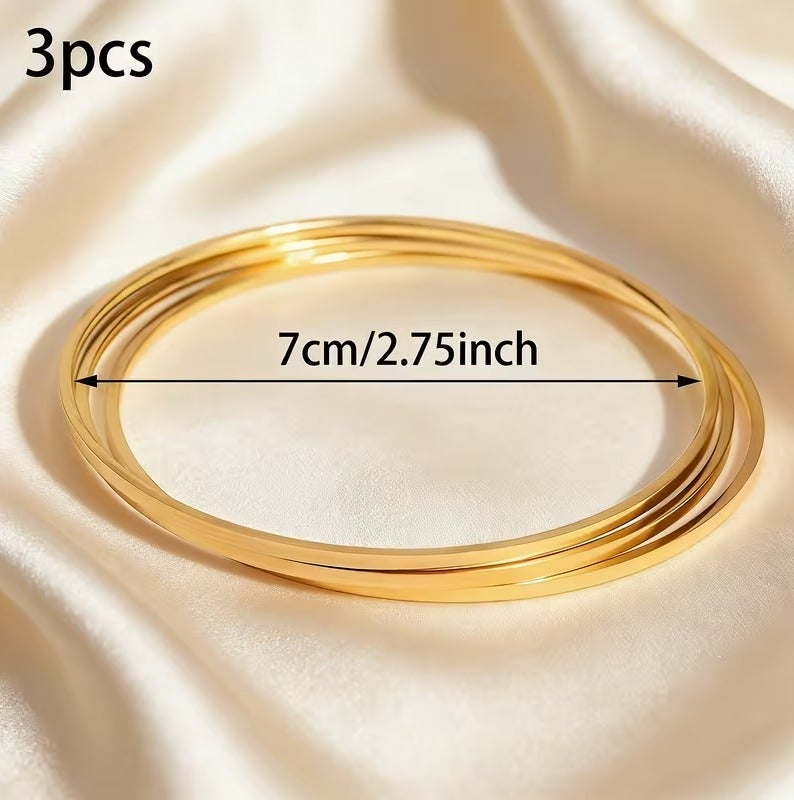 شي إن طقم غوايش ذهبية رفيعة للسيدات بقطر 70mm (7CM) – أساور ستانلس ستيل مطلية ذهبي مقاومة للصدأ والتغير | تصميم أنيق للاستخدام اليومي والمناسبات - Image 2