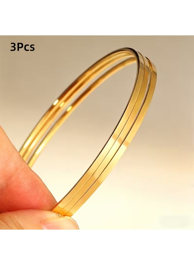 شي إن طقم غوايش ذهبية رفيعة للسيدات بقطر 70mm (7CM) – أساور ستانلس ستيل مطلية ذهبي مقاومة للصدأ والتغير | تصميم أنيق للاستخدام اليومي والمناسبات - Image 5