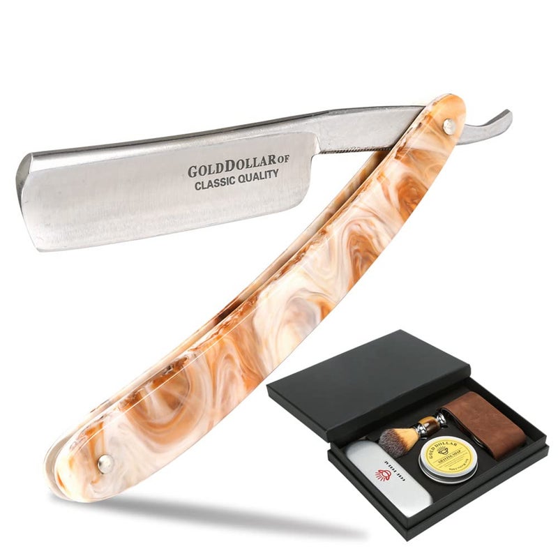 GOLD DOLLAR Straight Razor Shaving Kit Gold Dollar Acrylic Handle Retro Shaving For Men & Barber Shaving Ready Without Stabilizer - Image 1