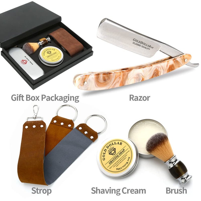 GOLD DOLLAR Straight Razor Shaving Kit Gold Dollar Acrylic Handle Retro Shaving For Men & Barber Shaving Ready Without Stabilizer - Image 2