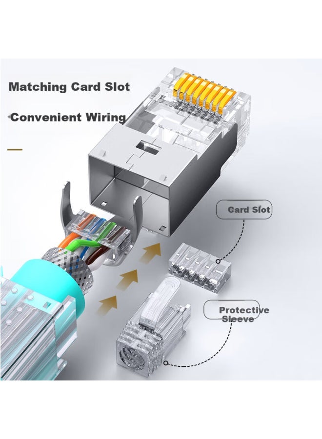 Ofnpftth Category 7 Shielded Cat7 10 Gigabit Ethernet Cable Connectors, 6-pack, Crystal Head Protective Covers, Three-piece With Swallow-tail Clip Network Connectors, Wj-15331 - Image 3