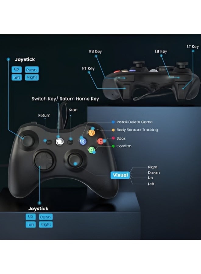 Wired Controller for Xbox 360 & PC Gaming - Dual Vibration Turbo - USB - Black - Image 4