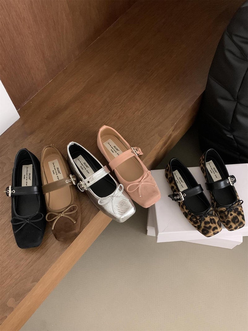 One-Word Buckle With Chanel Style Bow Gentle Shoes Ballet Shoes All-Match Flat Mary Jane Shoes - Image 2