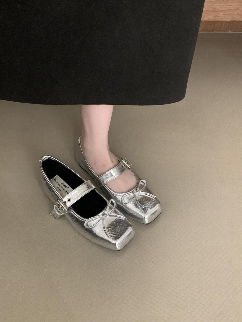 One-Word Buckle With Chanel Style Bow Gentle Shoes Ballet Shoes All-Match Flat Mary Jane Shoes - Image 4