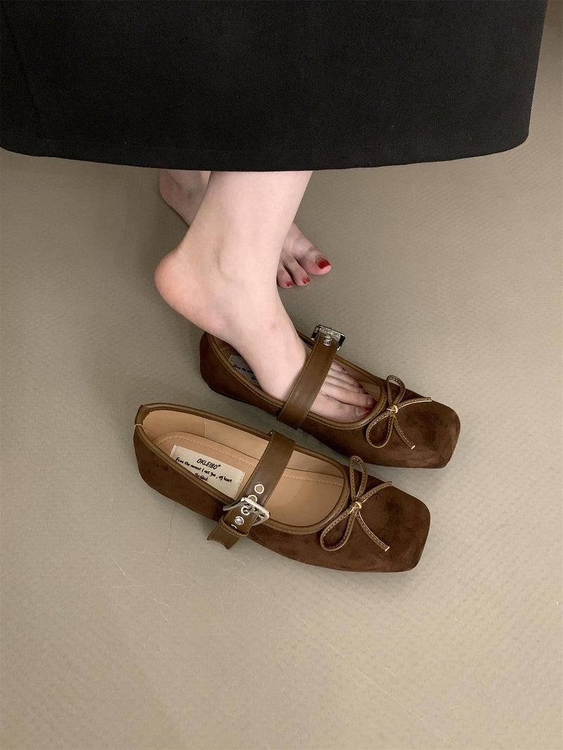 One-Word Buckle With Chanel Style Bow Gentle Shoes Ballet Shoes All-Match Flat Mary Jane Shoes - Image 5