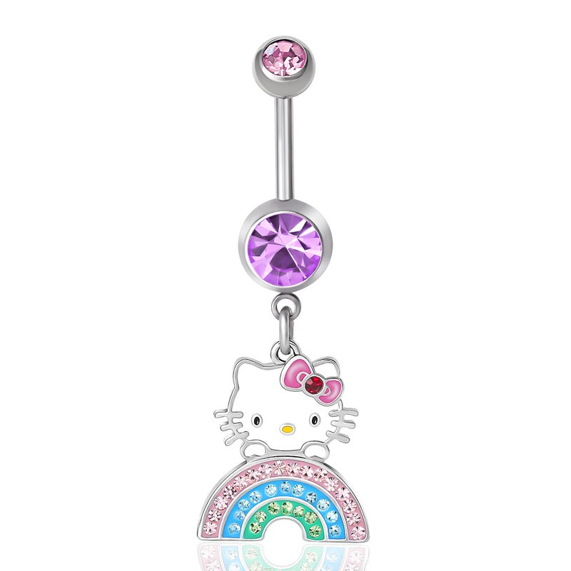 Hello Kitty Belly Button Ring 14g Stainless Steel Kawaii Belly Button Piercing Jewelry, Sanrio Official License - Image 1