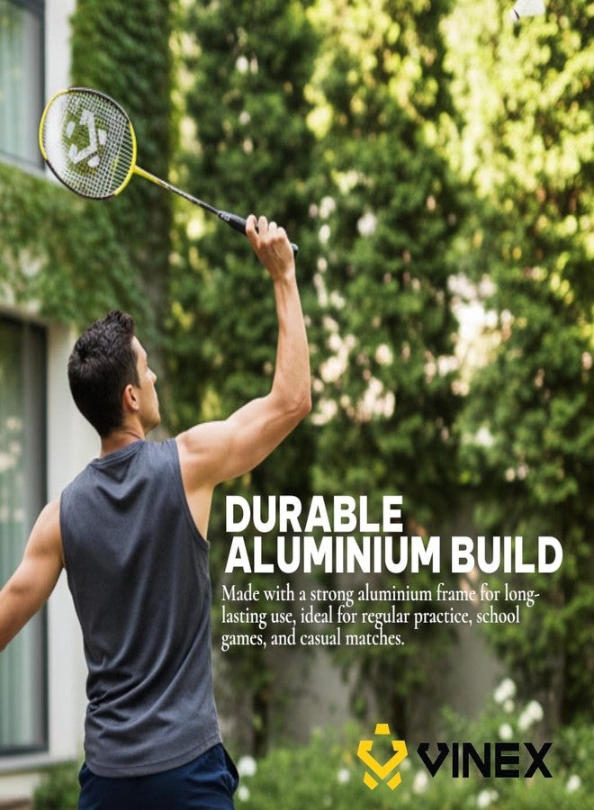 Vinex CB85 Aluminium Badminton Racquet Black Yellow - Lightweight Strung Badminton Racket, Strong Frame, Ideal for Beginners, Training & Outdoor Play | VTEC 450 (Pack of 1) - Image 5