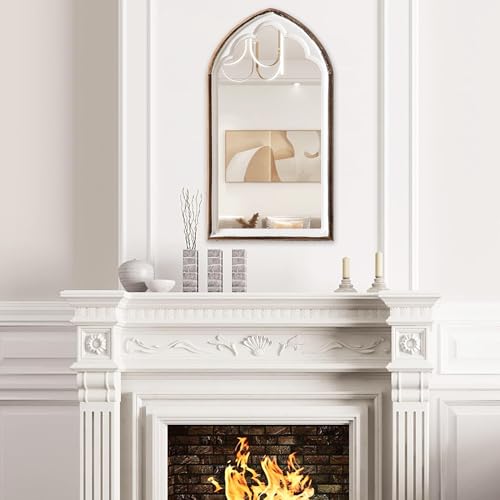 Sintosin Farmhouse Wooden Arched Mirrors for Wall 13 X 24 Inch, Hanging Distressed White Carved Wood Framed Arch Mirror, Rustic Decorative Mirrors for Living Room Entryway Fireplace Bathroom - Image 5