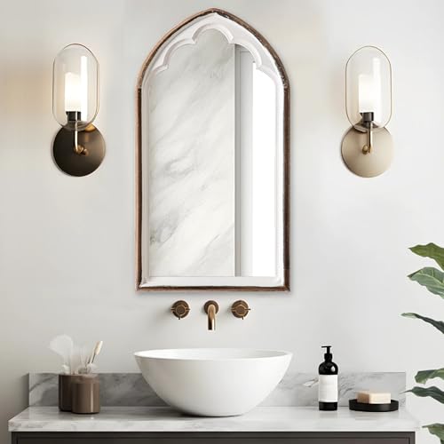 Sintosin Farmhouse Wooden Arched Mirrors for Wall 13 X 24 Inch, Hanging Distressed White Carved Wood Framed Arch Mirror, Rustic Decorative Mirrors for Living Room Entryway Fireplace Bathroom - Image 3