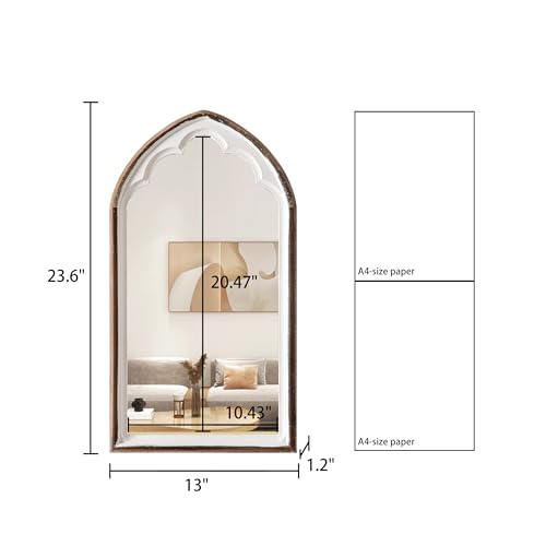 Sintosin Farmhouse Wooden Arched Mirrors for Wall 13 X 24 Inch, Hanging Distressed White Carved Wood Framed Arch Mirror, Rustic Decorative Mirrors for Living Room Entryway Fireplace Bathroom - Image 2