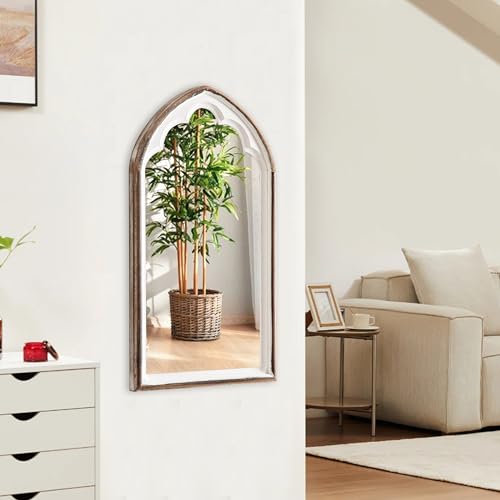 Sintosin Farmhouse Wooden Arched Mirrors for Wall 13 X 24 Inch, Hanging Distressed White Carved Wood Framed Arch Mirror, Rustic Decorative Mirrors for Living Room Entryway Fireplace Bathroom - Image 4