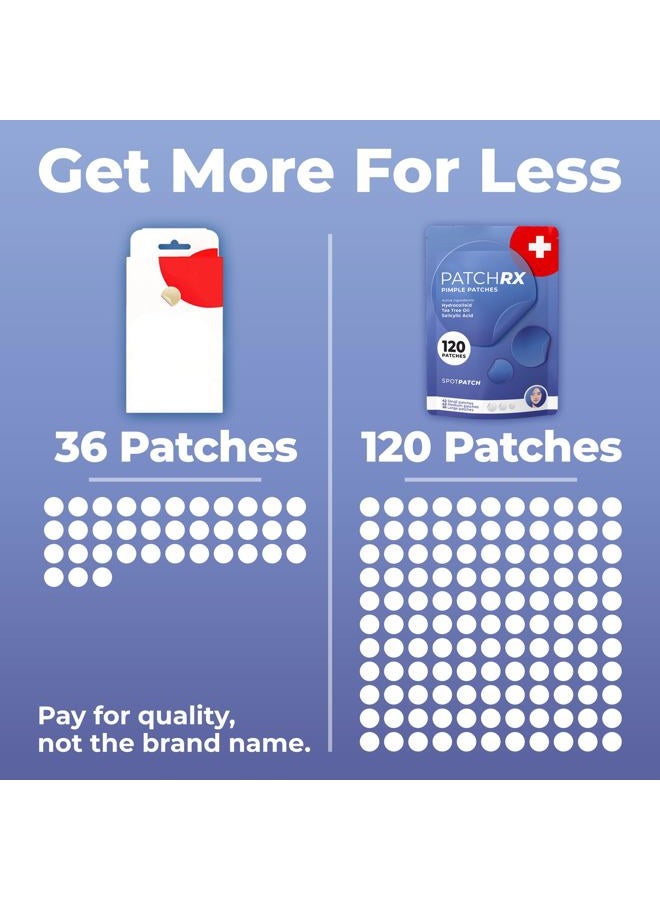 PatchRx Salicylic Pimple Patches (120 Pack), Salicylic Acid Acne Patches with Tea Tree Oil - Zit Patch and Pimple Stickers for Face for Skin Care - Salicylic Acid Acne Dots (Packaging May Vary) - Image 4