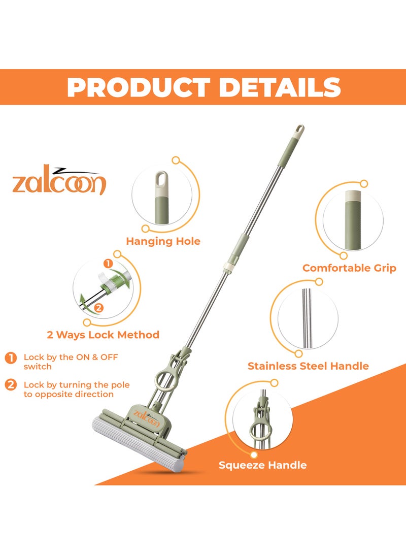 Zalcoon Magic PVA Quadruple Rollers Sponge Mop, Super Absorbent Foam Sponge Mop | Telescopic Handle, Quick Release Mop-head | Household Cleaning Tool for Hardwood, Multi-Surface Hard Floors (Pack of 1) - Image 4
