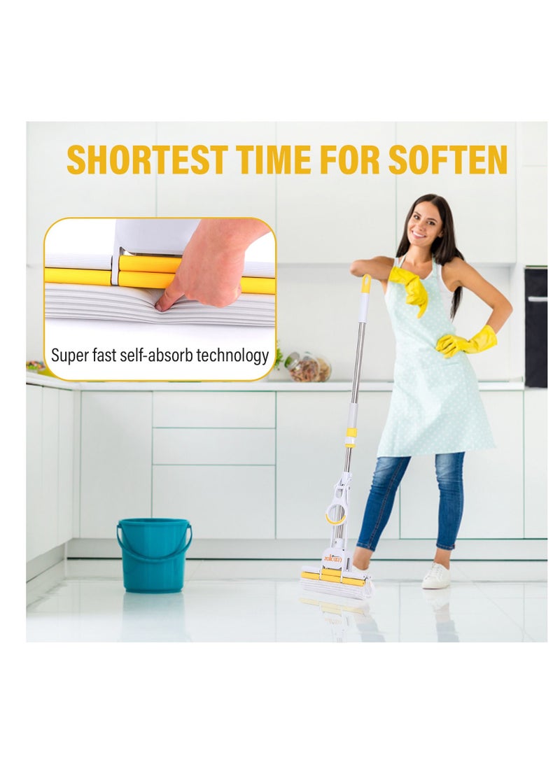 Zalcoon - Magic PVA Quadruple Rollers Sponge Mop, Super Absorbent Foam Sponge Mop | Telescopic Handle, Quick Release Mop-head | Household Cleaning Tool for Hardwood, Multi-Surface Hard Floors (Pack of 1) - Image 1