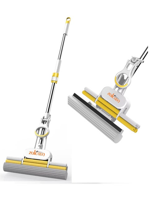 Magic PVA Quadruple Rollers Sponge Mop, Super Absorbent Foam Sponge Mop | Telescopic Handle, Quick Release Mop-head | Household Cleaning Tool for Hardwood, Multi-Surface Hard Floors (Pack of 1)