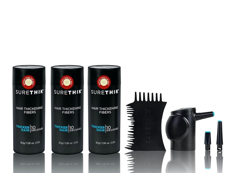 SureThik Pack of 3 SureThik Hair Thickening Fibers 30g with 1 Applicator and Hairline Comb Black - Image 1