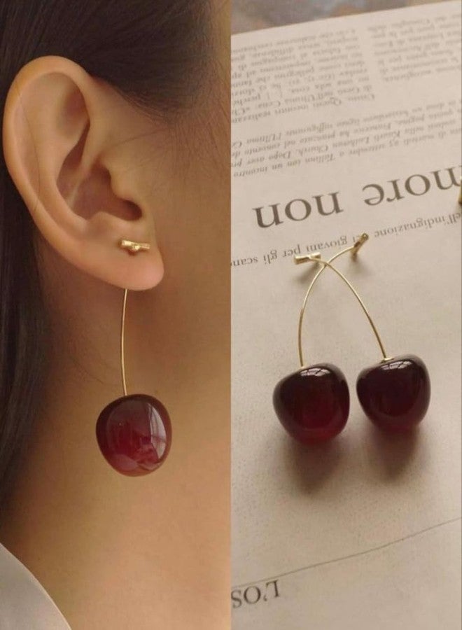 FREEBIES Trendy Korean Cherry Earrings for Women | Stylish Red Long Drop Earrings | Fancy Lightweight Earrings for Girls | Daily Use, Office Wears & Party Wears Jewellery - Image 4