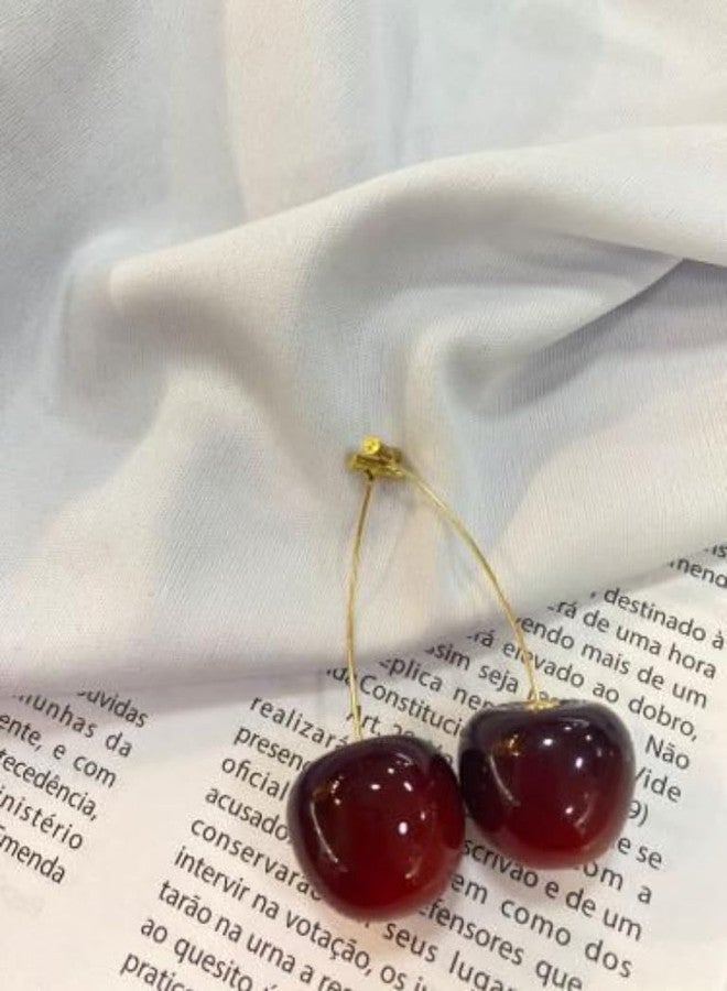 FREEBIES Trendy Korean Cherry Earrings for Women | Stylish Red Long Drop Earrings | Fancy Lightweight Earrings for Girls | Daily Use, Office Wears & Party Wears Jewellery - Image 2